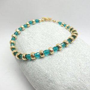 14k gold filled and teal glass bracelet